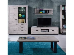 Meublorama Mesa de centro MALAGA com pés de metal, ideal para sua sala de estar. Castanho