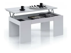 Mesa De Centro*Dmora Mesa de centro Malibu, Mesa de centro com tampo elevatório, Mesa baixa de sala, 100x50h43/84 cm, brilhante Branco