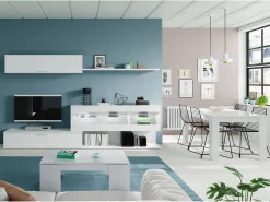 Mesa De Centro*Dmora Mesa de centro Malibu, Mesa de centro com tampo elevatório, Mesa baixa de sala, 100x50h43/84 cm, brilhante Branco