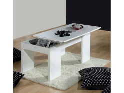 Mesa De Centro*Dmora Mesa de centro Malibu, Mesa de centro com tampo elevatório, Mesa baixa de sala, 100x50h43/84 cm, brilhante Branco