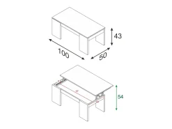 Dmora Mesa de centro Malibu, Mesa de centro com tampo elevatório, Mesa baixa de sala, 100x50h43/84 cm, Carvalho^ Mesa De Centro