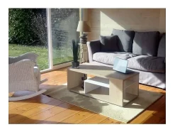 Mesa De Centro*Meublorama Mesa de centro MELINA. Móvel moderno e na moda, cor carvalho e branco. Ideal para a sua sala de estar. Fabricação francesa. Castanho