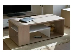 Mesa De Centro*Meublorama Mesa de centro MELINA. Móvel moderno e na moda, cor carvalho e branco. Ideal para a sua sala de estar. Fabricação francesa. Castanho