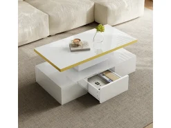 Hot Mesa de centro, mesa com gavetas, acabamento em laca brilhante, mesa lateral com duas prateleiras. Com iluminação LED. Branco