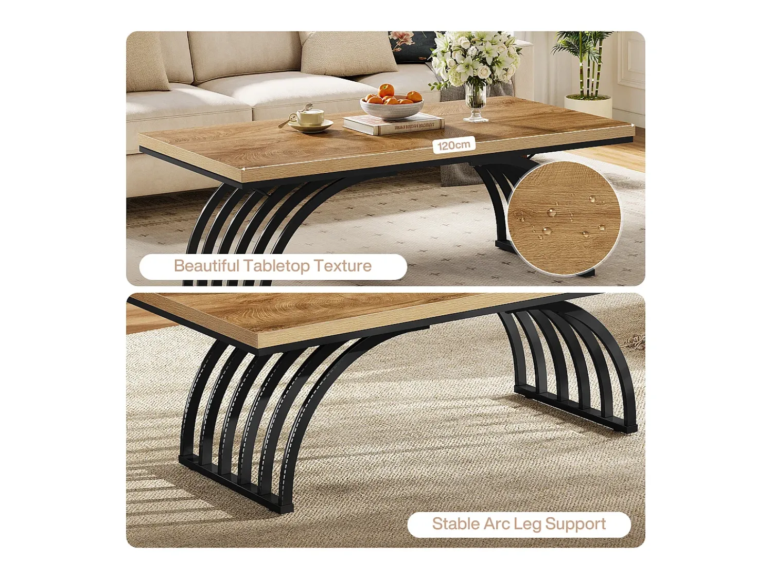 Mesa De Centro*Tribesigns Mesa de Centro, Mesa de Chá de Centro Retangular Rústica de 120cm com Pernas de Moldura de Metal Castanho