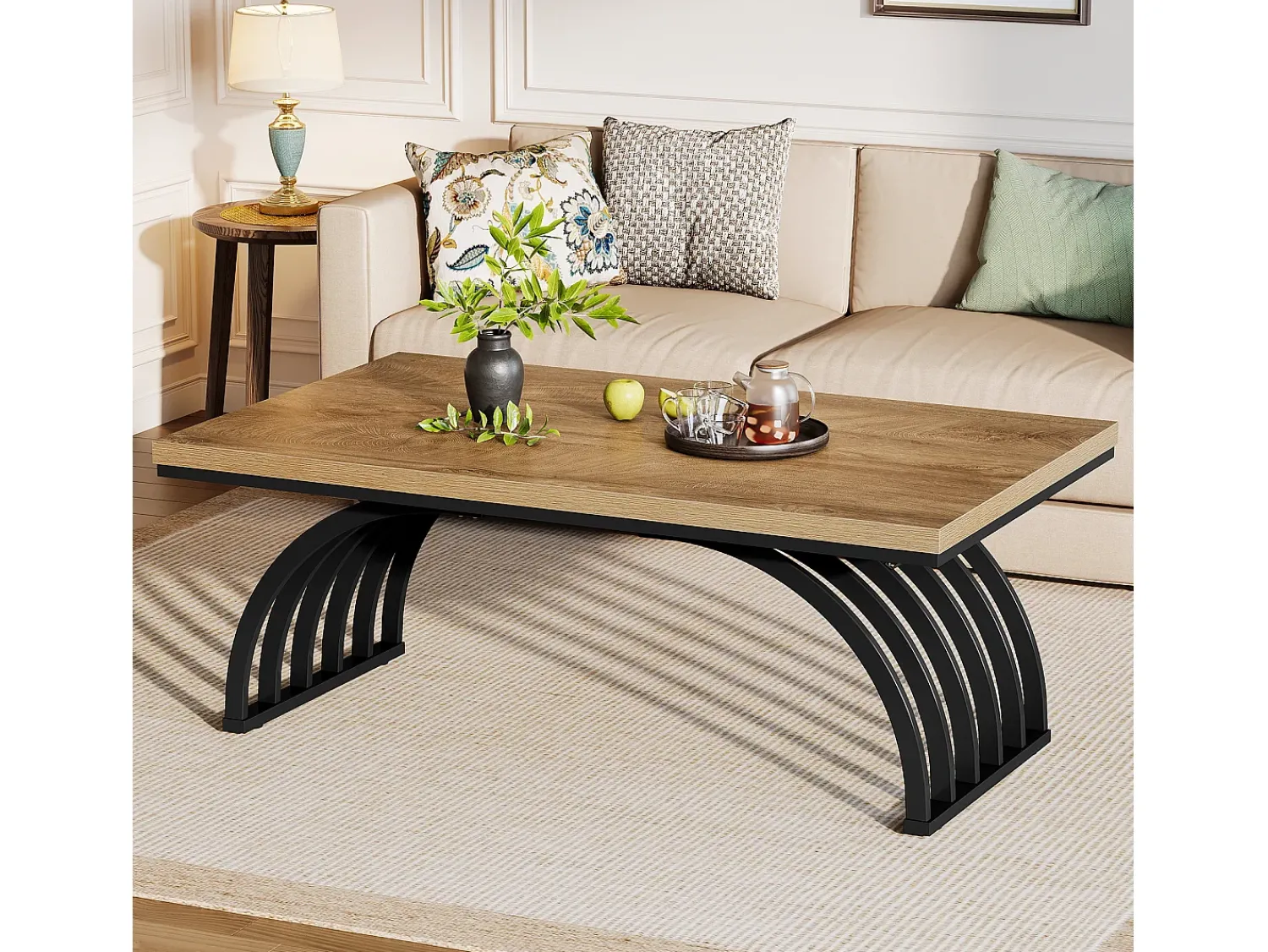 Mesa De Centro*Tribesigns Mesa de Centro, Mesa de Chá de Centro Retangular Rústica de 120cm com Pernas de Moldura de Metal Castanho