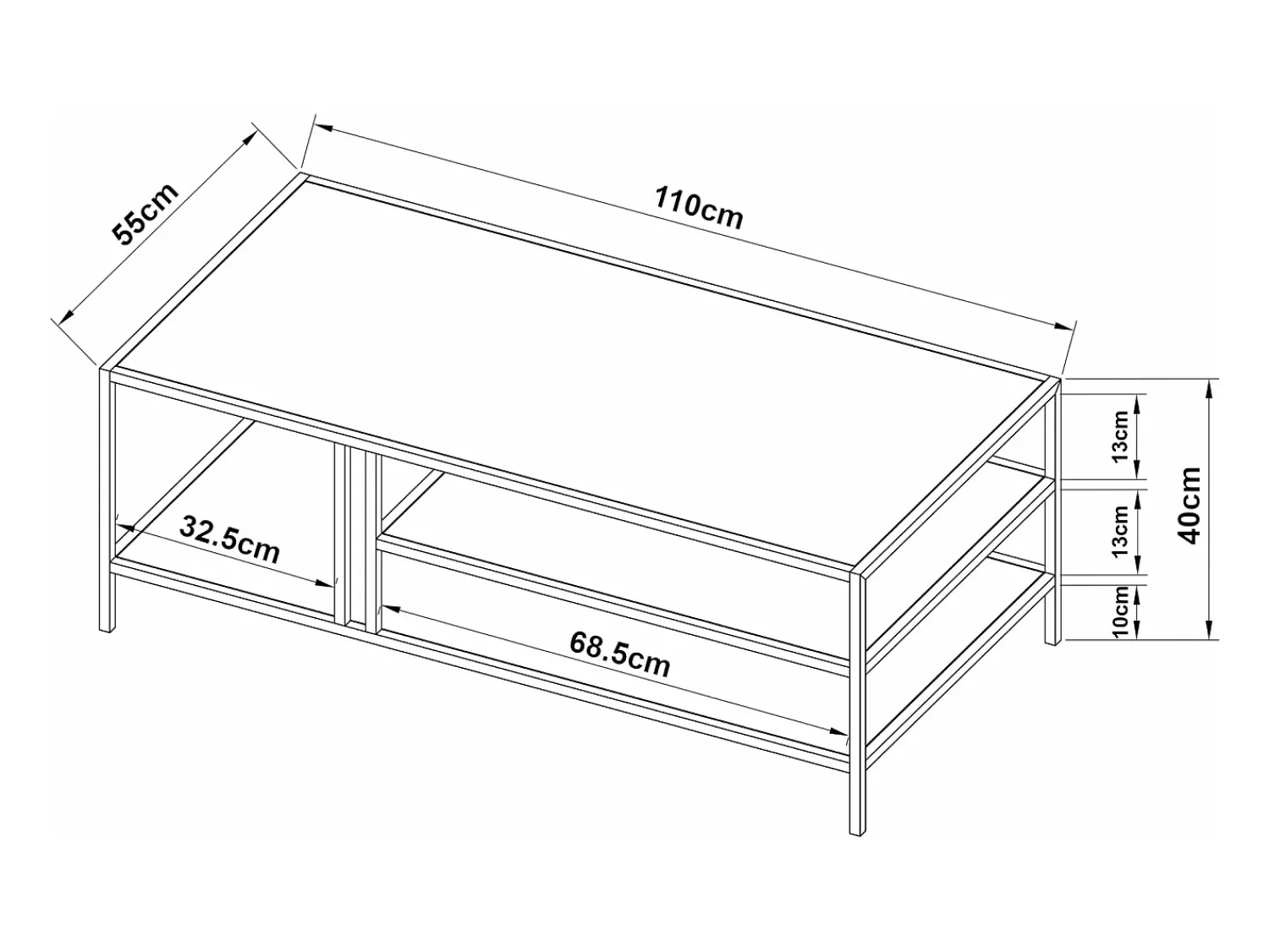 Mesa De Centro|Helloshop26 Mesa de centro metálica 40 x 110 x 55 cm preta 03_0008452 Preto