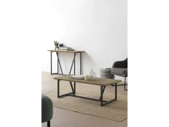 Mesa de centro metálica com tampo de madeira^ Mesa De Centro