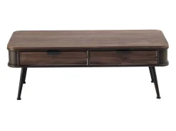 Mesa De Centro| Mesa de centro metálica com tampo e 2 gavetas de madeira Castanho