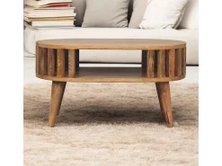 Mesa De Centro| Mesa de centro Mini Ariella em madeira maciça, 1 compartimento aberto, castanho Bege