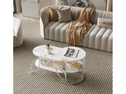 Mesa de centro minimalista - Mármore , multifuncional (sala/sofá), fácil montagem, 80x46x45cm, econômica de espaço^ Consola