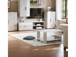 Mesa De Centro| Mesa de centro Mira para sala de estar, cor cimento branco, melamina, 90x50x46 cm Cinzento