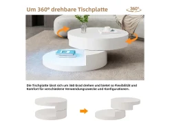 Mesa De Centro|Merax Mesa de centro moderna - 70 x 70 x 35,5 cm - mesa giratória 360° - com LEDs + armazenamento - MDF - Branco