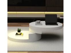 Mesa De Centro|Merax Mesa de centro moderna - 70 x 70 x 35,5 cm - mesa giratória 360° - com LEDs + armazenamento - MDF - Branco