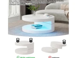Mesa De Centro|Merax Mesa de centro moderna - 70 x 70 x 35,5 cm - mesa giratória 360° - com LEDs + armazenamento - MDF - Branco