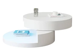 Mesa De Centro|Merax Mesa de centro moderna - 70 x 70 x 35,5 cm - mesa giratória 360° - com LEDs + armazenamento - MDF - Branco