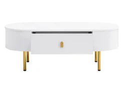 Online ModernLuxe Mesa de centro moderna - 2 gavetas com puxadores e pés dourados - MDF - Branco