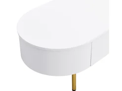Online ModernLuxe Mesa de centro moderna - 2 gavetas com puxadores e pés dourados - MDF - Branco