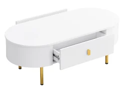 Online ModernLuxe Mesa de centro moderna - 2 gavetas com puxadores e pés dourados - MDF - Branco