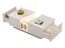 Mesa De Centro*Merax Mesa de centro moderna - 100 x 50 x 35 cm - com LEDs + 2 gavetas - tampo de acrílico - MDF - Branco