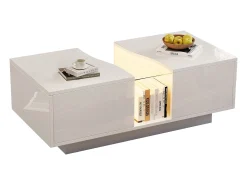 Mesa De Centro*Merax Mesa de centro moderna - 100 x 50 x 35 cm - com LEDs + 2 gavetas - tampo de acrílico - MDF - Branco