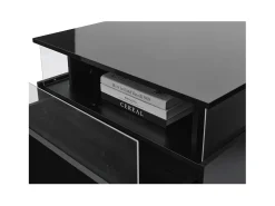 Mesa De Centro*ModernLuxe Mesa de centro moderna - com 2 gavetas + compartimentos em vidro - Preto