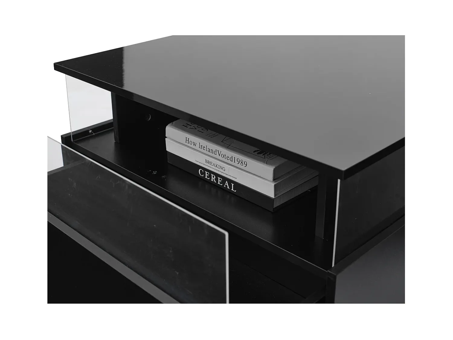 Mesa De Centro*ModernLuxe Mesa de centro moderna - com 2 gavetas + compartimentos em vidro - Preto