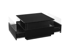 Mesa De Centro*ModernLuxe Mesa de centro moderna - com 2 gavetas + compartimentos em vidro - Preto
