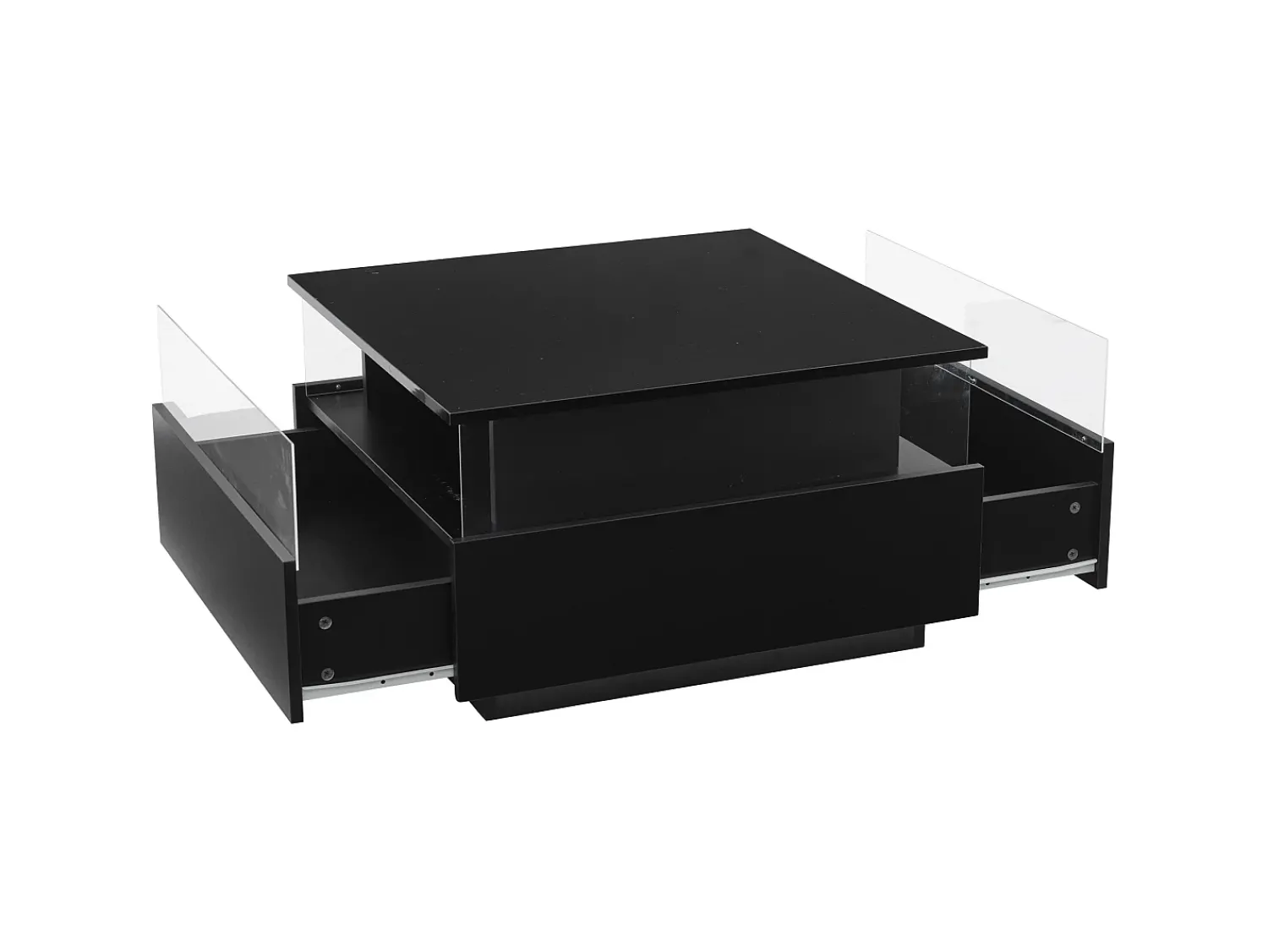 Mesa De Centro*ModernLuxe Mesa de centro moderna - com 2 gavetas + compartimentos em vidro - Preto