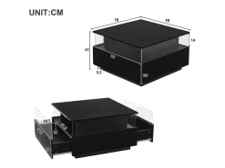 Mesa De Centro*ModernLuxe Mesa de centro moderna - com 2 gavetas + compartimentos em vidro - Preto