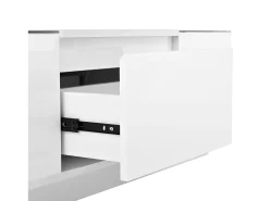Mesa De Centro|ModernLuxe Mesa de centro moderna 105×50×35 cm - tampo de vidro - com iluminação LED - 2 gavetas - prateleiras abertas - Branco
