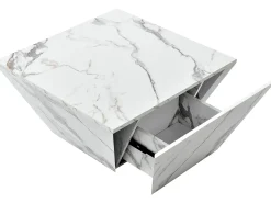 Mesa De Centro*ModernLuxe Mesa de centro moderna - com 2 gavetas - folheado com padrão mármore - Branco