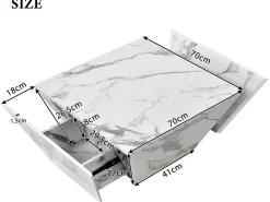 Mesa De Centro*ModernLuxe Mesa de centro moderna - com 2 gavetas - folheado com padrão mármore - Branco