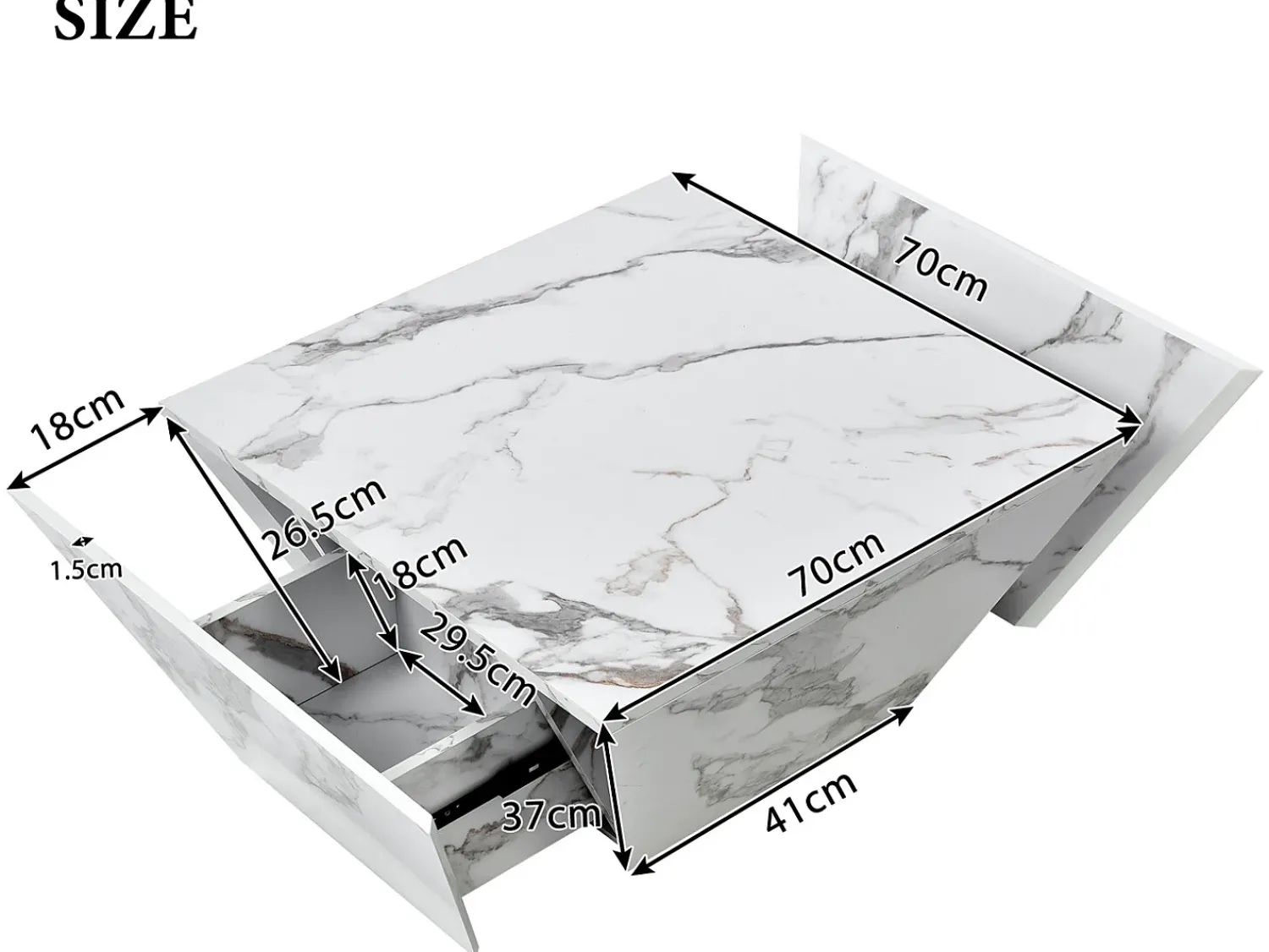 Mesa De Centro*ModernLuxe Mesa de centro moderna - com 2 gavetas - folheado com padrão mármore - Branco