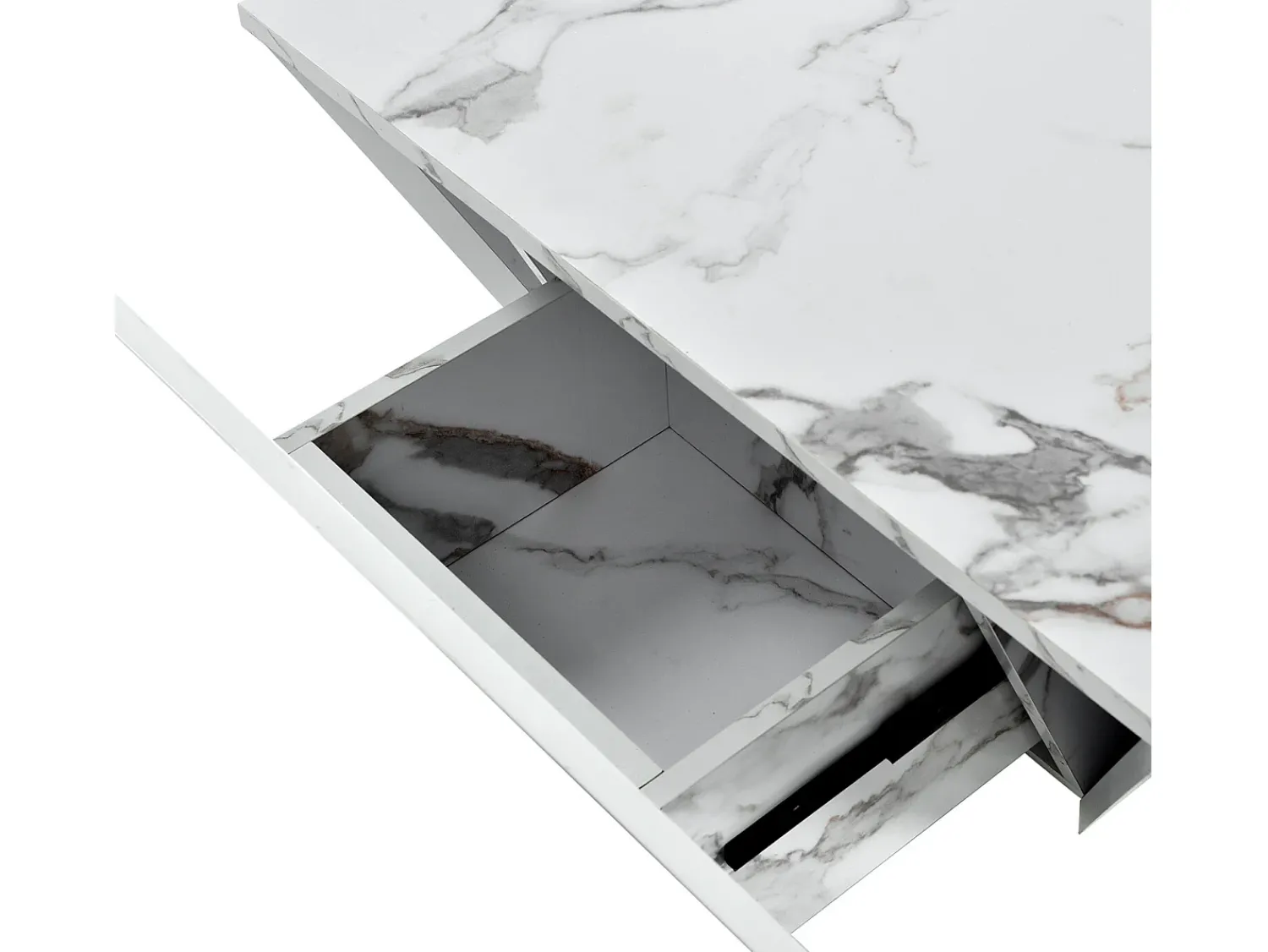 Mesa De Centro*ModernLuxe Mesa de centro moderna - com 2 gavetas - folheado com padrão mármore - Branco