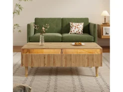 Mesa De Centro*ModernLuxe Mesa de centro moderna 110×50×40 cm - com iluminação LED - 2 gavetas - natural Natural claro