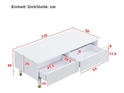Mesa De Centro*ModernLuxe Mesa de centro moderna 110×50×40 cm - com 2 gavetas - com iluminação LED - MDF - Branco