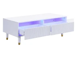 Mesa De Centro*ModernLuxe Mesa de centro moderna 110×50×40 cm - com 2 gavetas - com iluminação LED - MDF - Branco