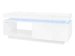 Mesa de centro moderna – Mesa de centro com iluminação LED e gavetas – compartimentos de arrumação abertos – branca^ Mesa De Centro