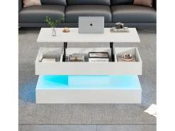 Clearance Mesa de centro moderna - Mesa de centro branca com iluminação LED e tomada de carregamento - elevação hidráulica Branco