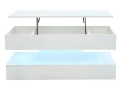Clearance Mesa de centro moderna - Mesa de centro branca com iluminação LED e tomada de carregamento - elevação hidráulica Branco