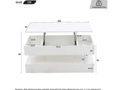 Clearance Mesa de centro moderna - Mesa de centro branca com iluminação LED e tomada de carregamento - elevação hidráulica Branco