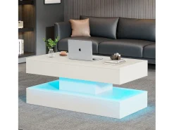 Clearance Mesa de centro moderna - Mesa de centro branca com iluminação LED e tomada de carregamento - elevação hidráulica Branco