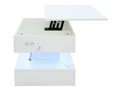 Clearance Mesa de centro moderna - Mesa de centro branca com iluminação LED e tomada de carregamento - elevação hidráulica Branco
