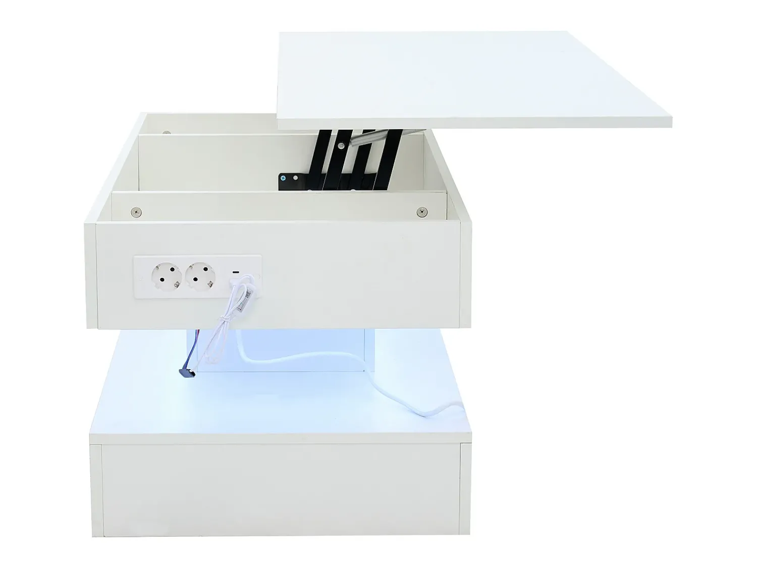 Clearance Mesa de centro moderna - Mesa de centro branca com iluminação LED e tomada de carregamento - elevação hidráulica Branco