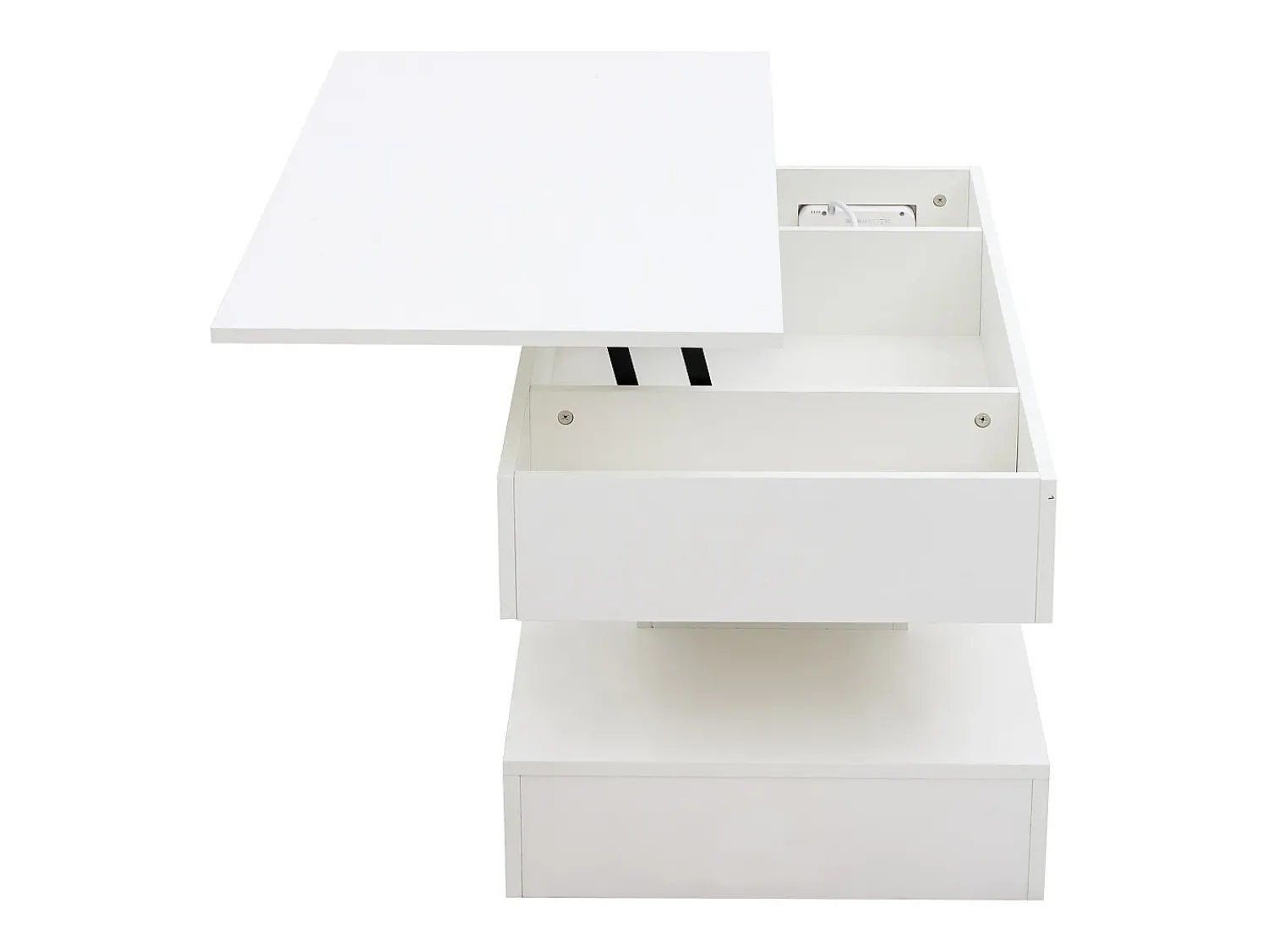 Clearance Mesa de centro moderna - Mesa de centro branca com iluminação LED e tomada de carregamento - elevação hidráulica Branco