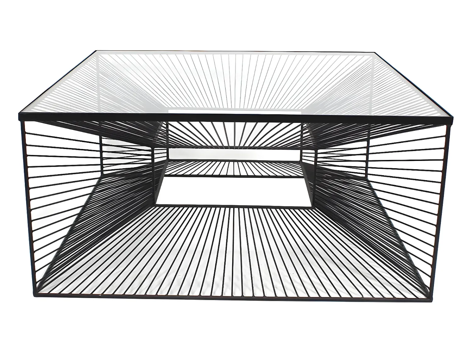 New Vente-unique Mesa de centro moderna - Vidro e metal preto em arame. CLARENCE Transparente / Preto