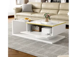 ModernLuxe Mesa de centro moderna - Vidro - Iluminação LED - Armazenamento -^ Mesa De Centro