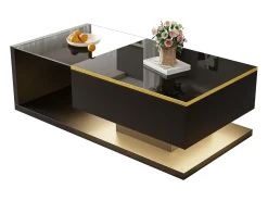 Outlet ModernLuxe Mesa de centro moderna - Vidro - Iluminação LED - Armazenamento - Preto