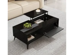 Mesa De Centro|ModernLuxe Mesa de centro moderna ajustável em altura 110x50x48 cm - com compartimento de armazenamento - Prateleiras abertas - Preto
